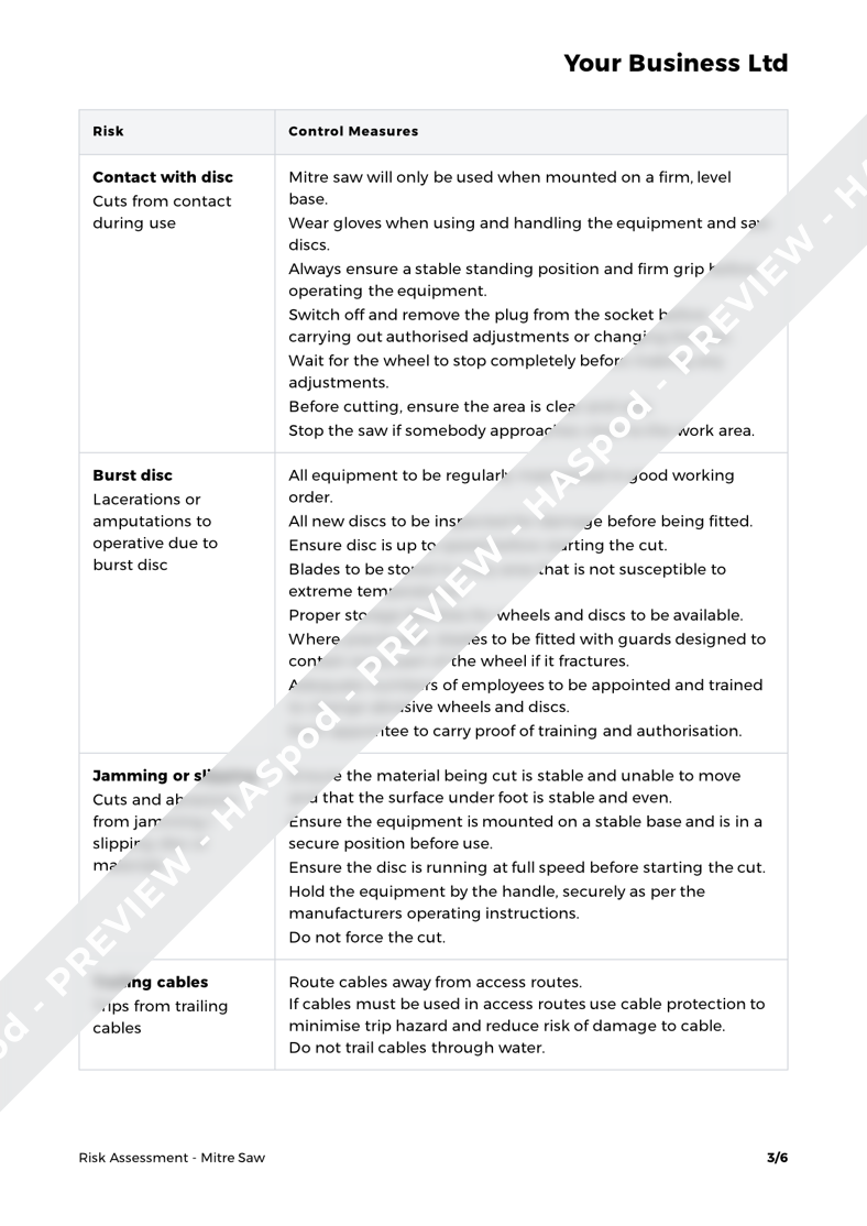 Mitre Saw Risk Assessment Template HASpod