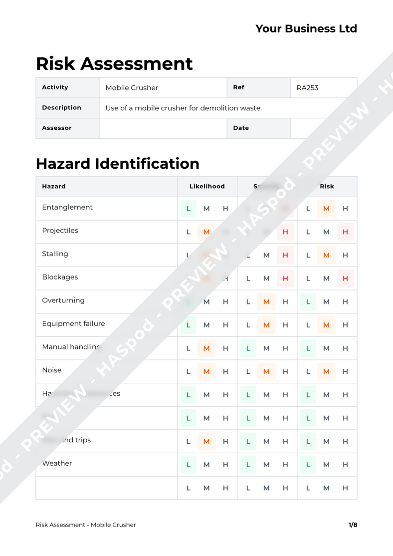 Mobile Crusher Risk Assessment Template HASpod