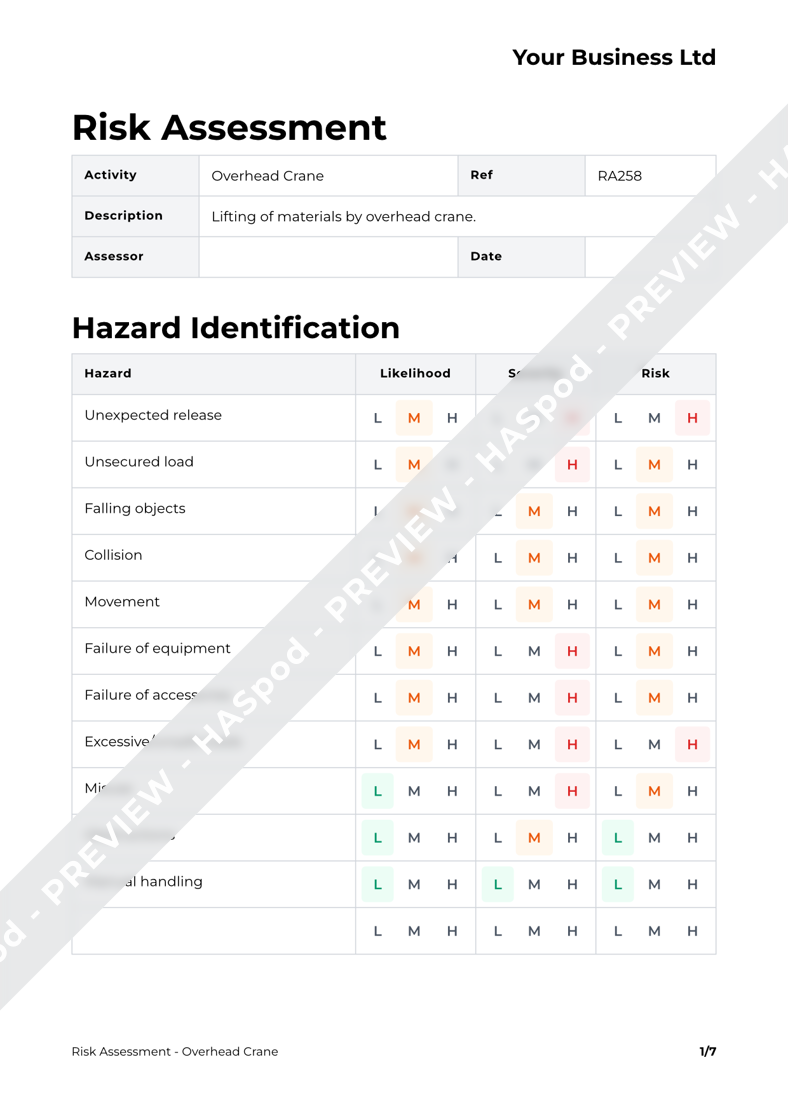 Overhead Crane Risk Assessment Template HASpod