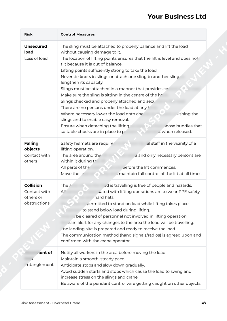 Overhead Crane Risk Assessment Template HASpod