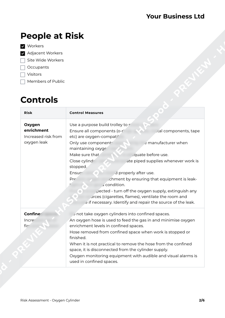 Oxygen Cylinder Risk Assessment Template HASpod