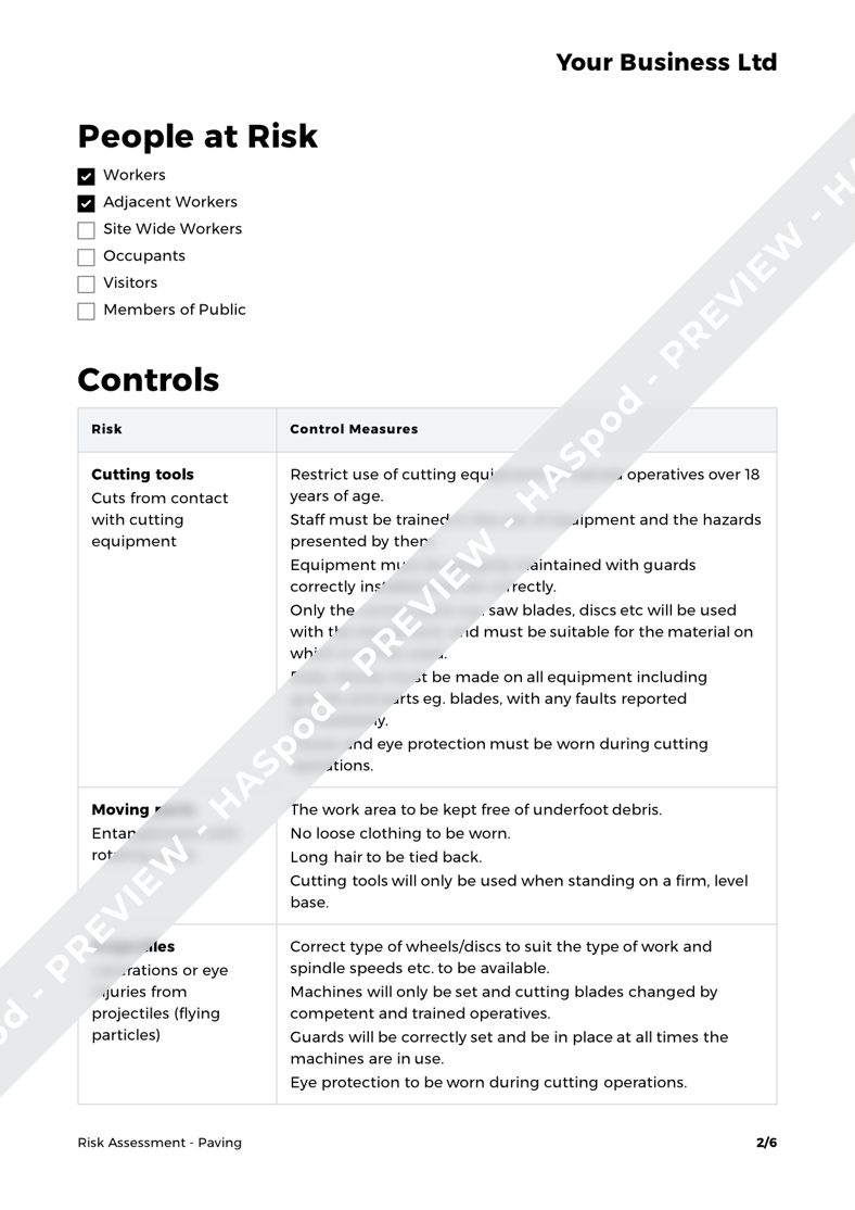 Paving Risk Assessment Template HASpod