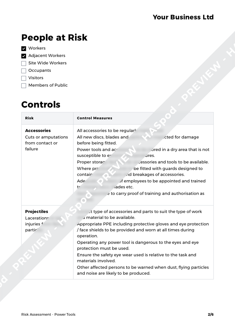 Power Tools Risk Assessment Template HASpod