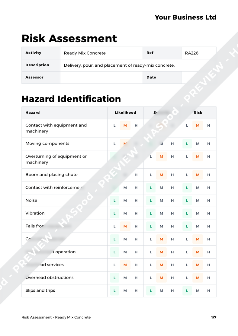 Ready Mix Concrete Risk Assessment Template HASpod