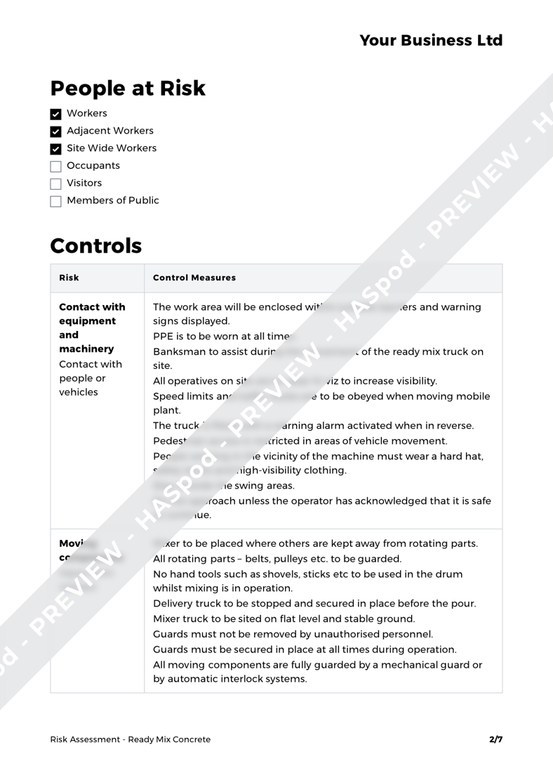 Ready Mix Concrete Risk Assessment Template HASpod