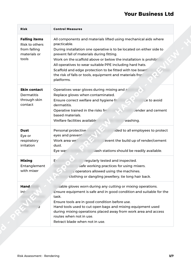 Auger Risk Assessment Rendering Risk Assessment Template - HASpod