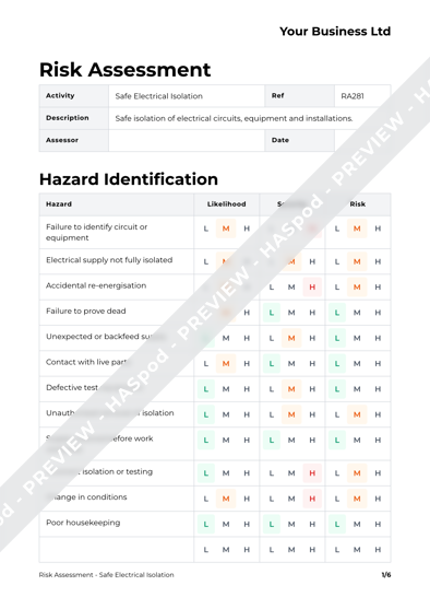 Risk Assessment Safe Electrical Isolation image 1