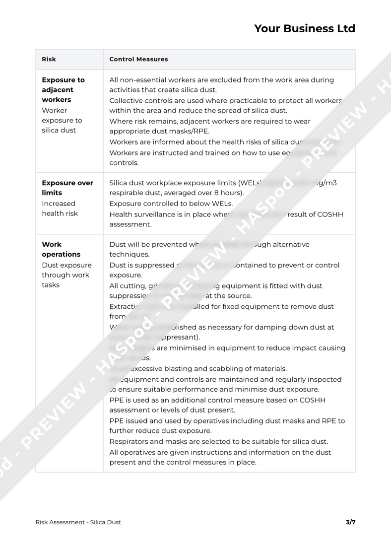 Silica Dust Risk Assessment Template HASpod
