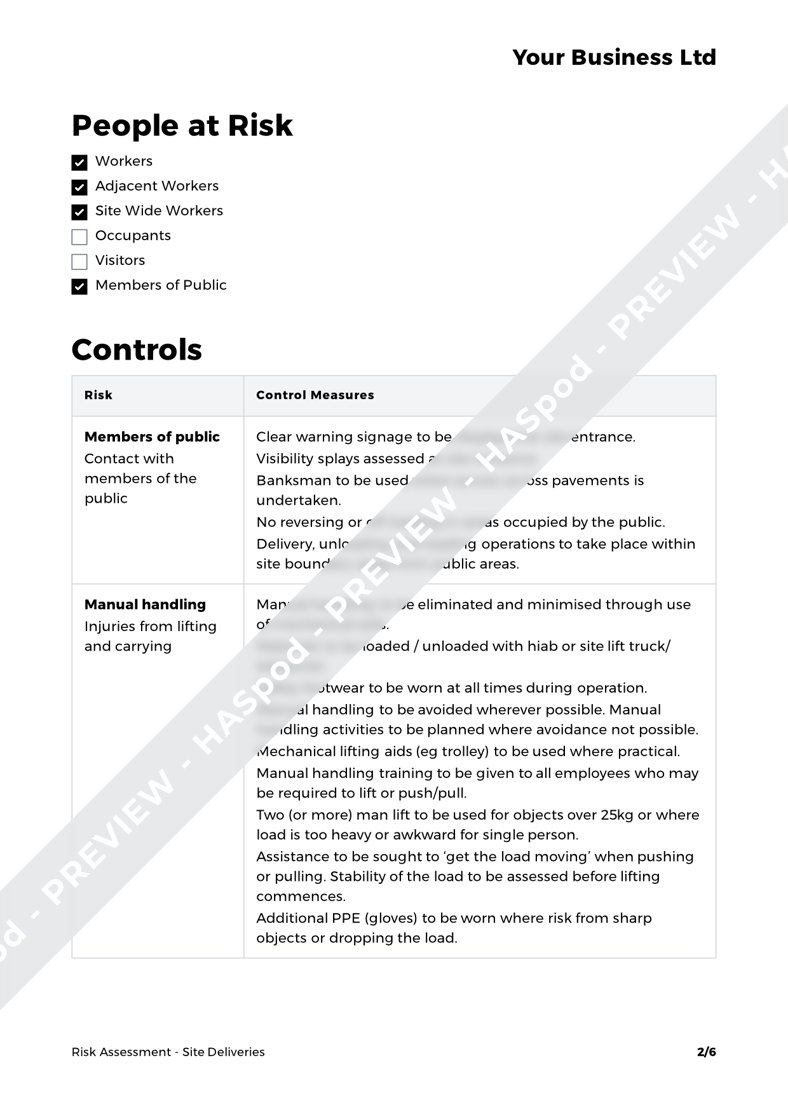 Delivery Risk Assessment Example Site Deliveries Risk Assessment Template - HASpod