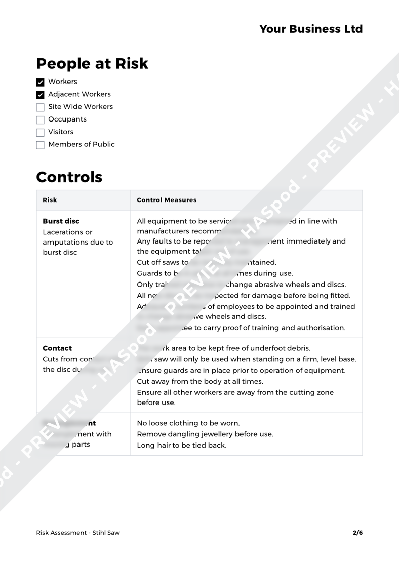 Stihl Saw Risk Assessment Template HASpod