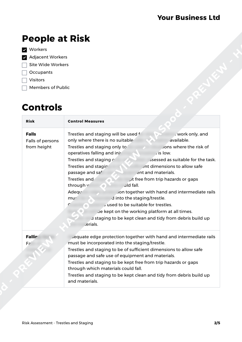Stager Risk Assessment Example Trestles and Staging Risk Assessment Template - HASpod