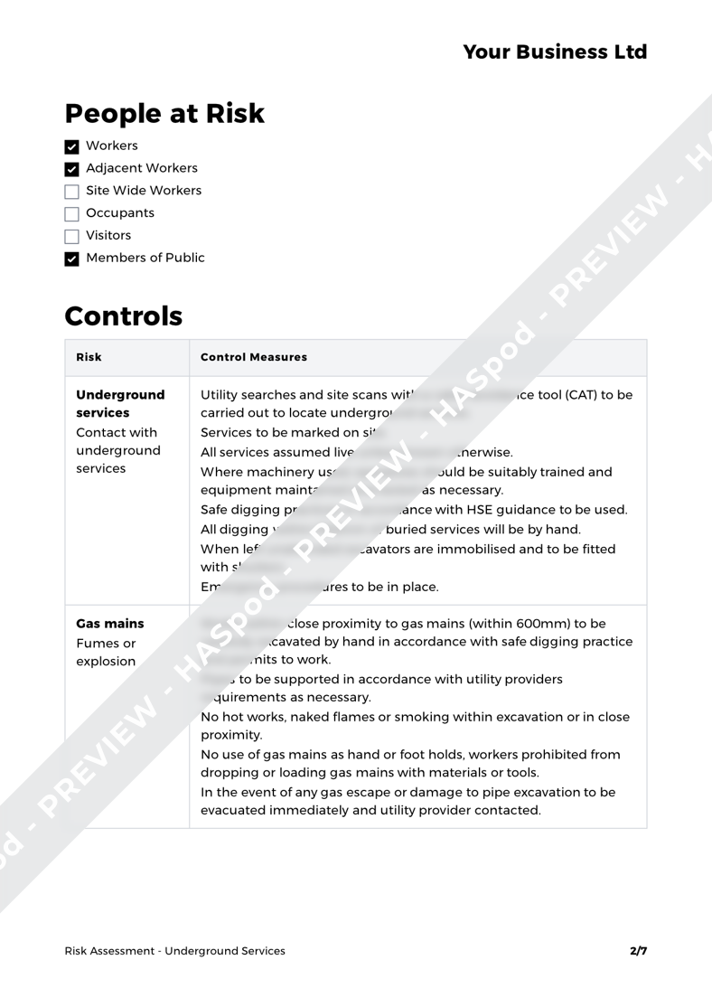 Underground Services Risk Assessment Template - HASpod