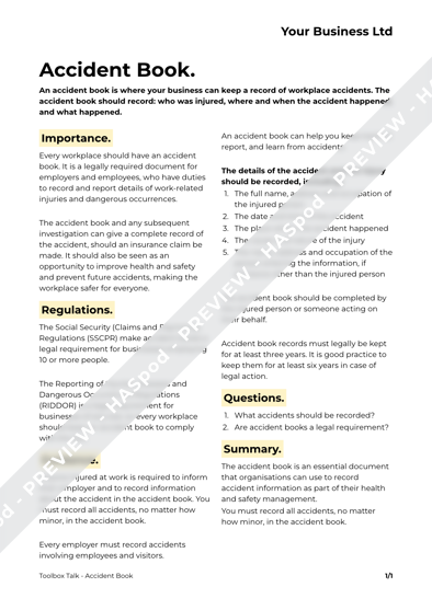 Toolbox Talk Accident Book image 1