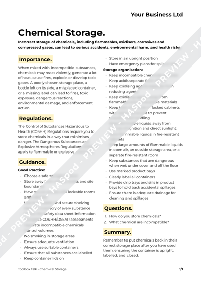 Toolbox Talk Chemical Storage image 1