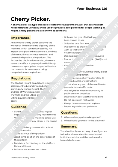 Toolbox Talk Cherry Picker image 1