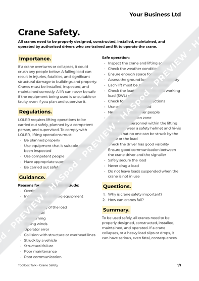 Toolbox Talk Crane Safety image 1