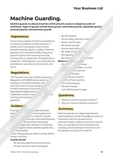 Toolbox Talk Machine Guarding image 1