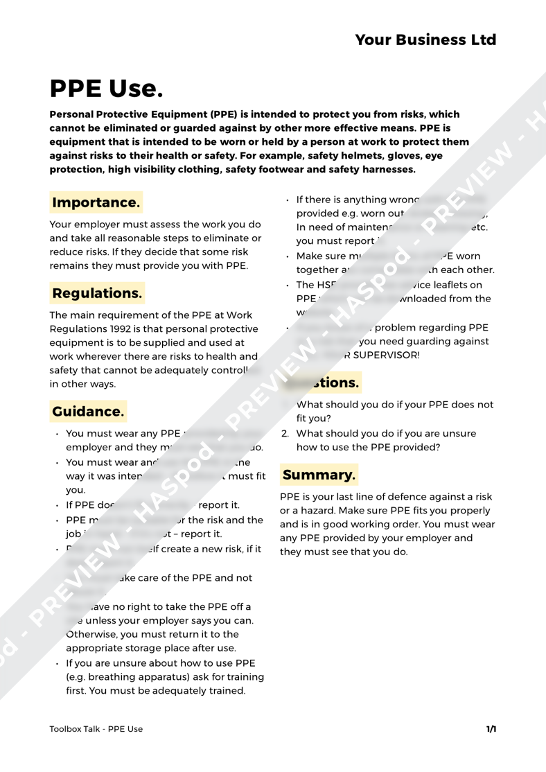 Correct Use Of Ppe Toolbox Talk At Tammy Pough Blog