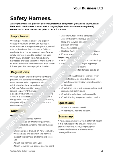 Toolbox Talk Safety Harness image 1