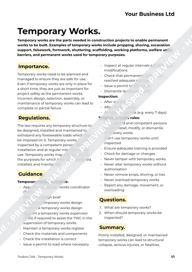 Toolbox Talk Temporary Works image 1