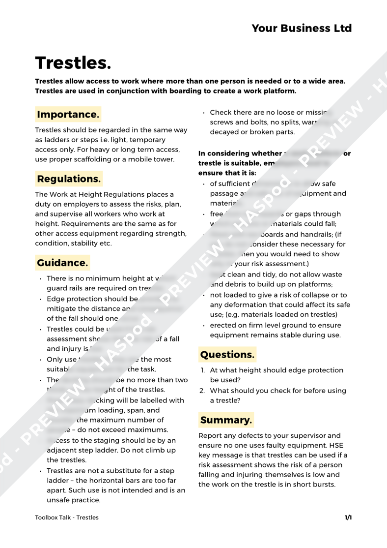 Trestles Toolbox Talk Template - HASpod