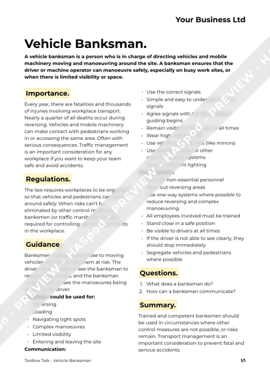 Toolbox Talk Vehicle Banksman image 1