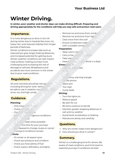 Toolbox Talk Winter Driving image 1